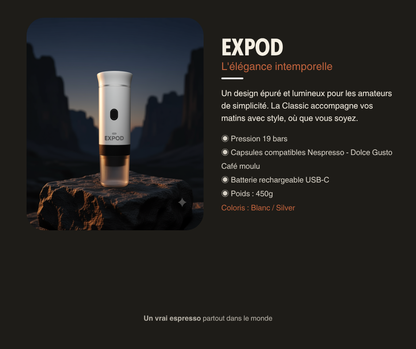 EXPOD coloris Blanc — machine espresso portable USB-C