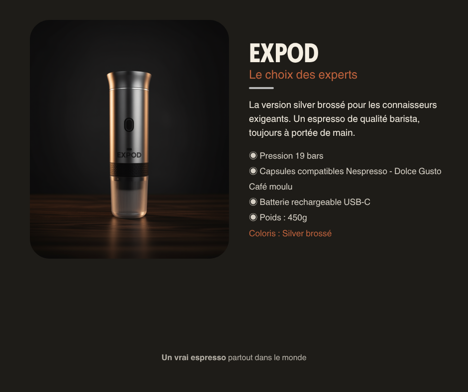 EXPOD coloris Gris Anthracite — machine espresso portable USB-C