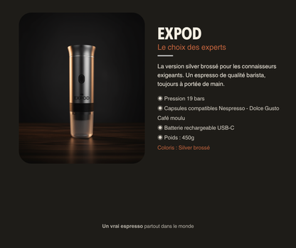 EXPOD coloris Gris Anthracite — machine espresso portable USB-C