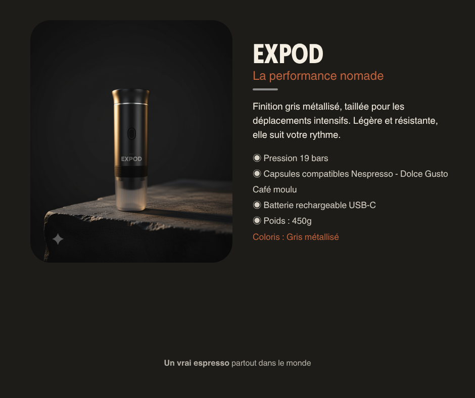 EXPOD coloris Vert Kaki — machine espresso portable USB-C